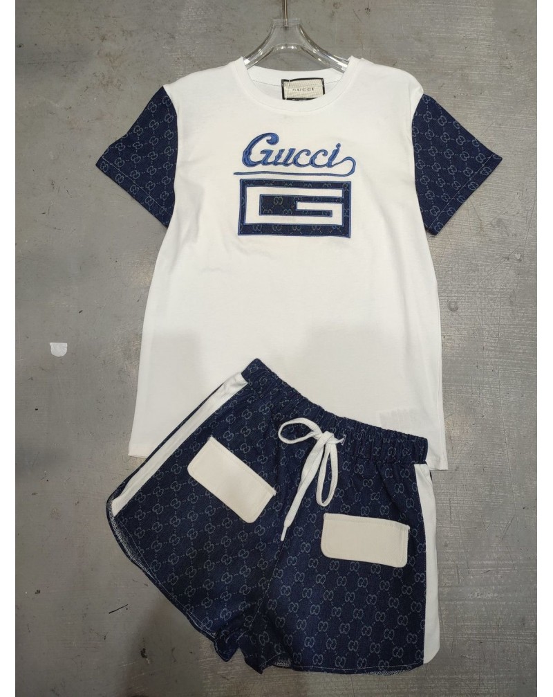 グッチ 半袖半ズボン2点お洒落ファッションパッチワークtシャツセットハーフパンツウエストサイズ調整可能