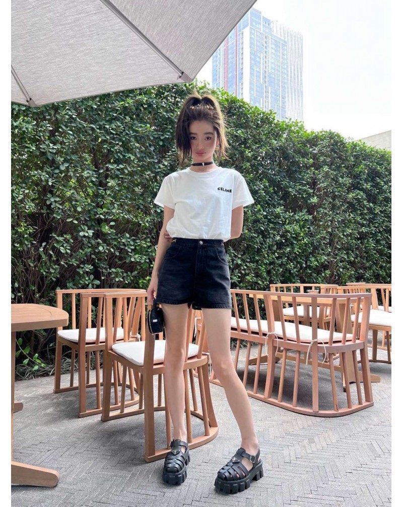 セリーヌ半袖tシャツお洒落高級簡潔トップスティシャツコットン通気性よい