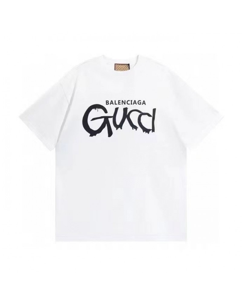 グッチバレンシアガコラボtシャツ半袖お洒落潮流人気ティシャツペアお揃いコットン製ソフトファッション