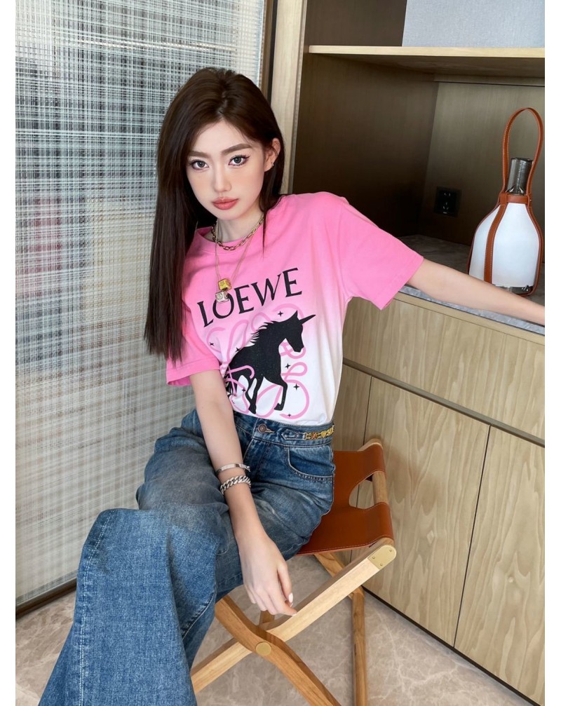 ロエベ半袖tシャツ個性潮流グラデーションプリント付きお洒落ティシャツトップス超人気新作