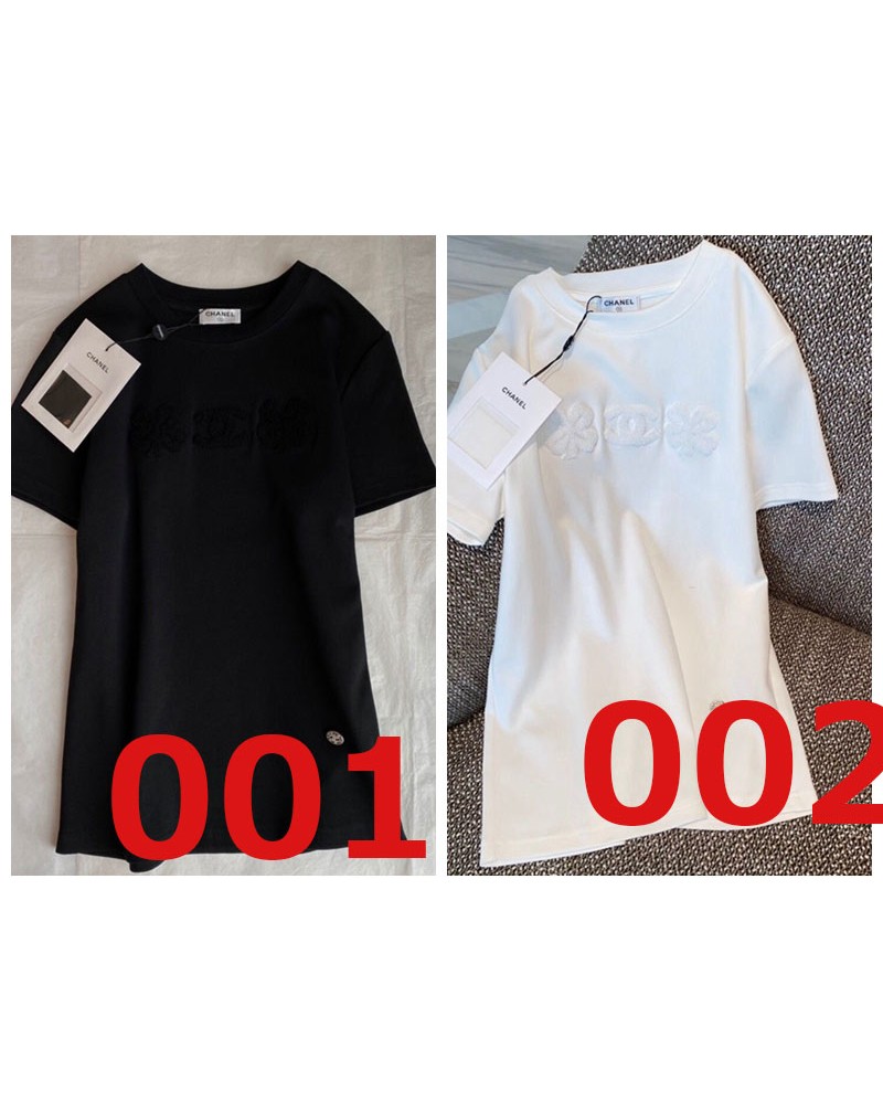 シャネル 半袖tシャツお洒落高級ファッションティシャツトップスカジュアル人気植毛ロゴ小香風可愛い