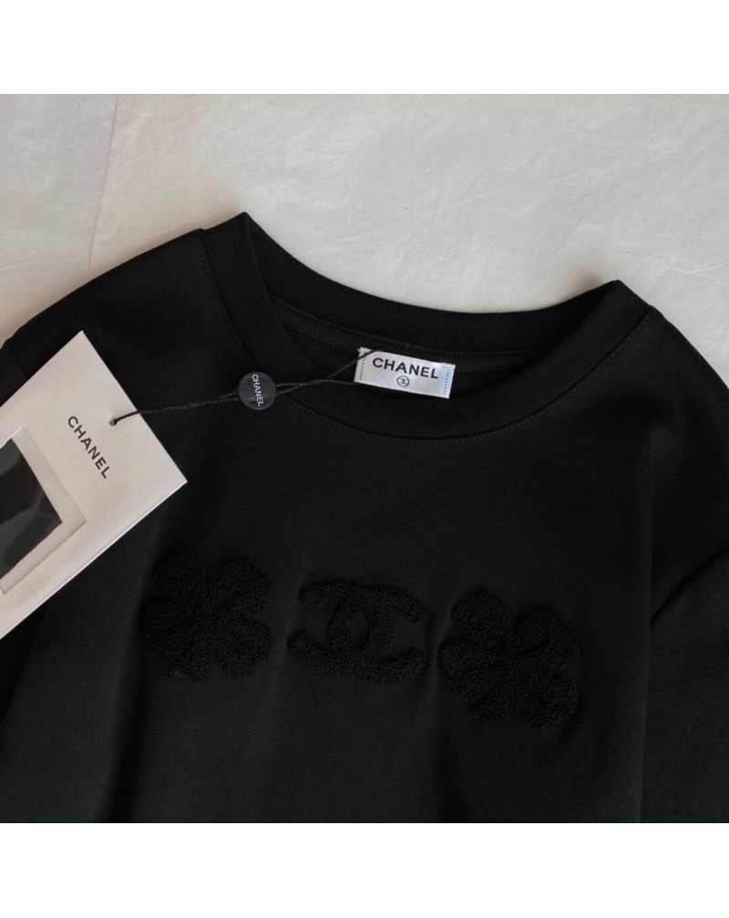 シャネル 半袖tシャツお洒落高級ファッションティシャツトップスカジュアル人気植毛ロゴ小香風可愛い