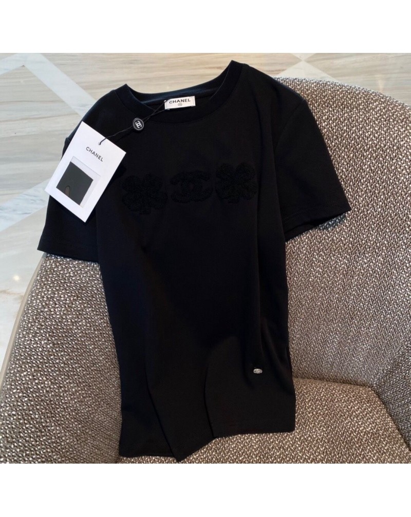 シャネル 半袖tシャツお洒落高級ファッションティシャツトップスカジュアル人気植毛ロゴ小香風可愛い