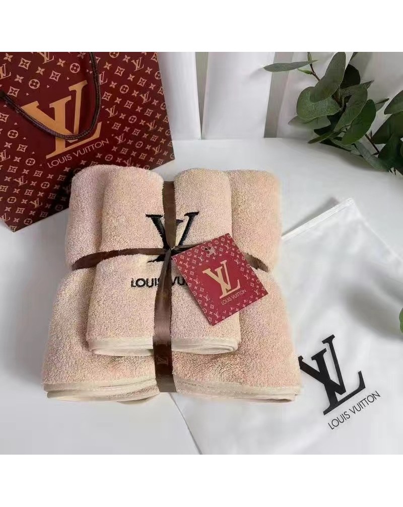 ルイヴィトン タオルバスタオル二点セットお洒落刺繍バスタオルコットン製ソフト柔らかい吸水性よいタオル
