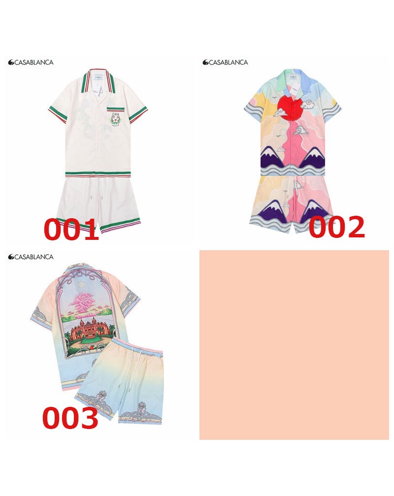 カサブランカ半袖tシャツお洒落花プリント海風スタイルカジュアルカサブラン短袖カハーフパンツ上下セット潮流人気新作
