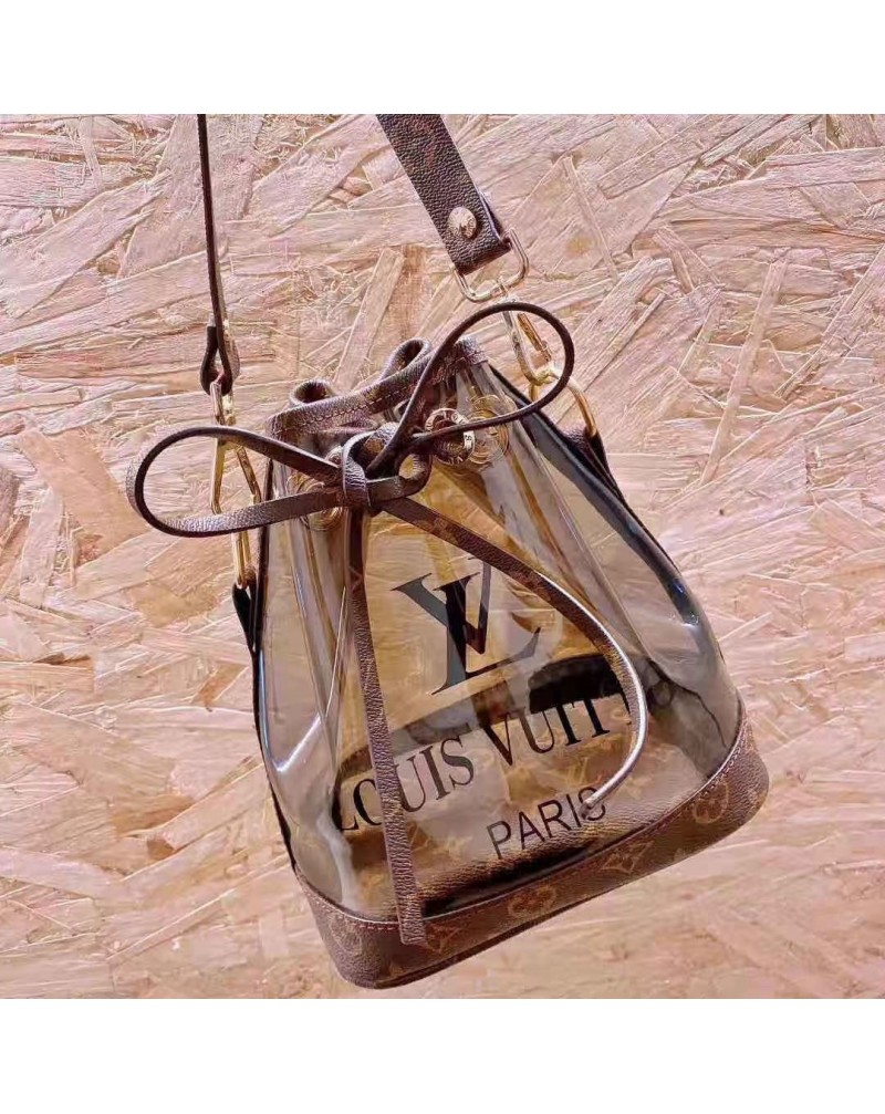 お洒落バケツバックお洒落透明ショルダーバツグポケット付き化粧品洗濯用品収納バック超人気