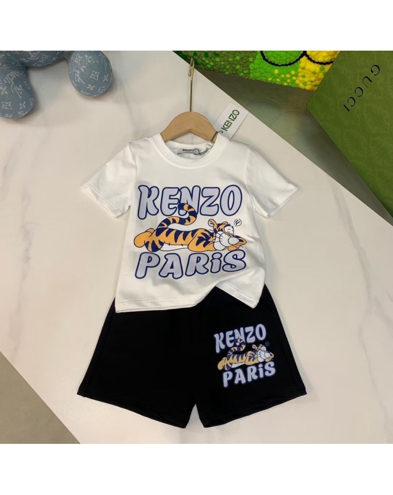 ケンゾー 半袖ハーフパンツセット子供向け可愛い虎付きtシャツ半ズボン上下セットカジュアルお洒落