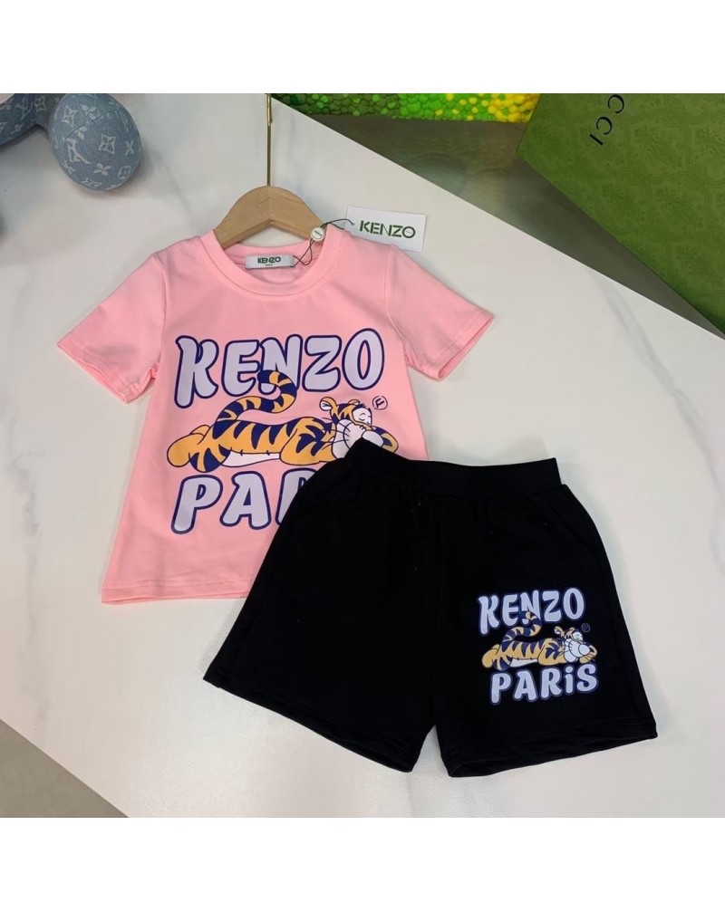 ケンゾー 半袖ハーフパンツセット子供向け可愛い虎付きtシャツ半ズボン上下セットカジュアルお洒落