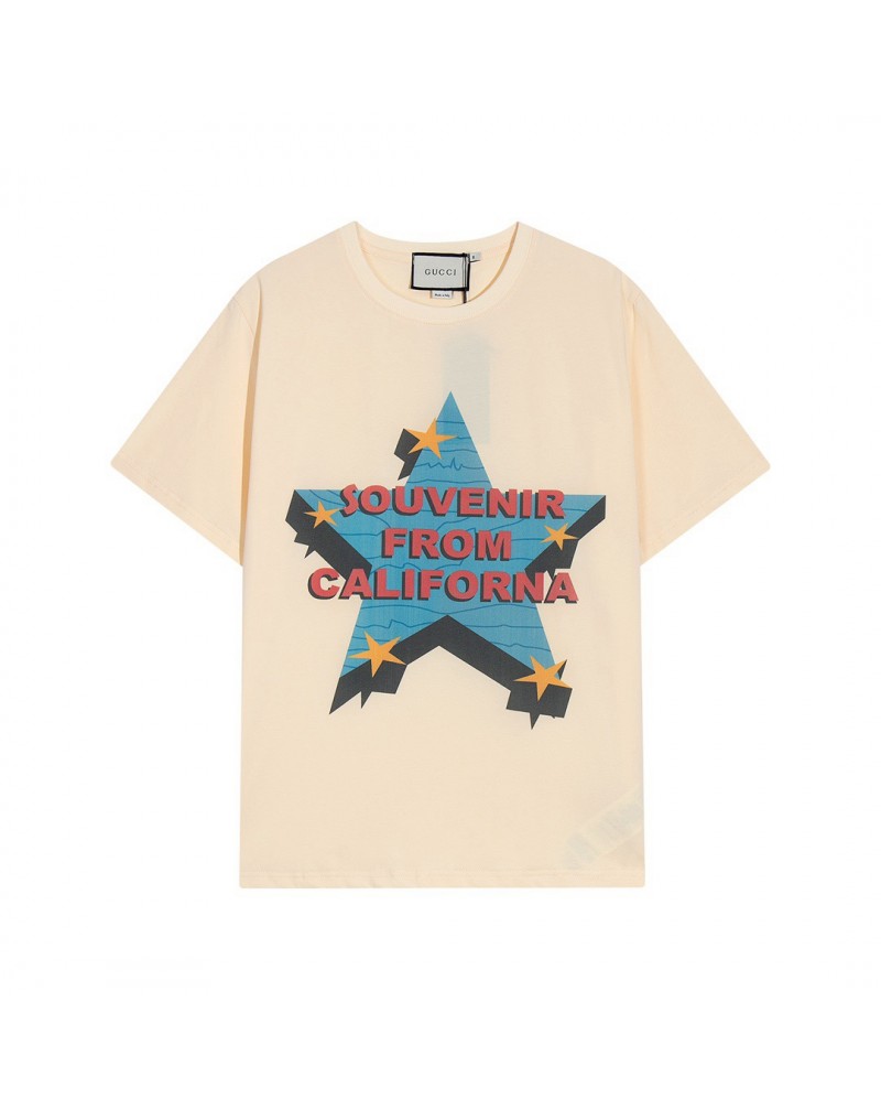 GG 半袖tシャツペアお揃いカジュアルティシャツトップスお洒落星英文字プリントファッション上着コットン製