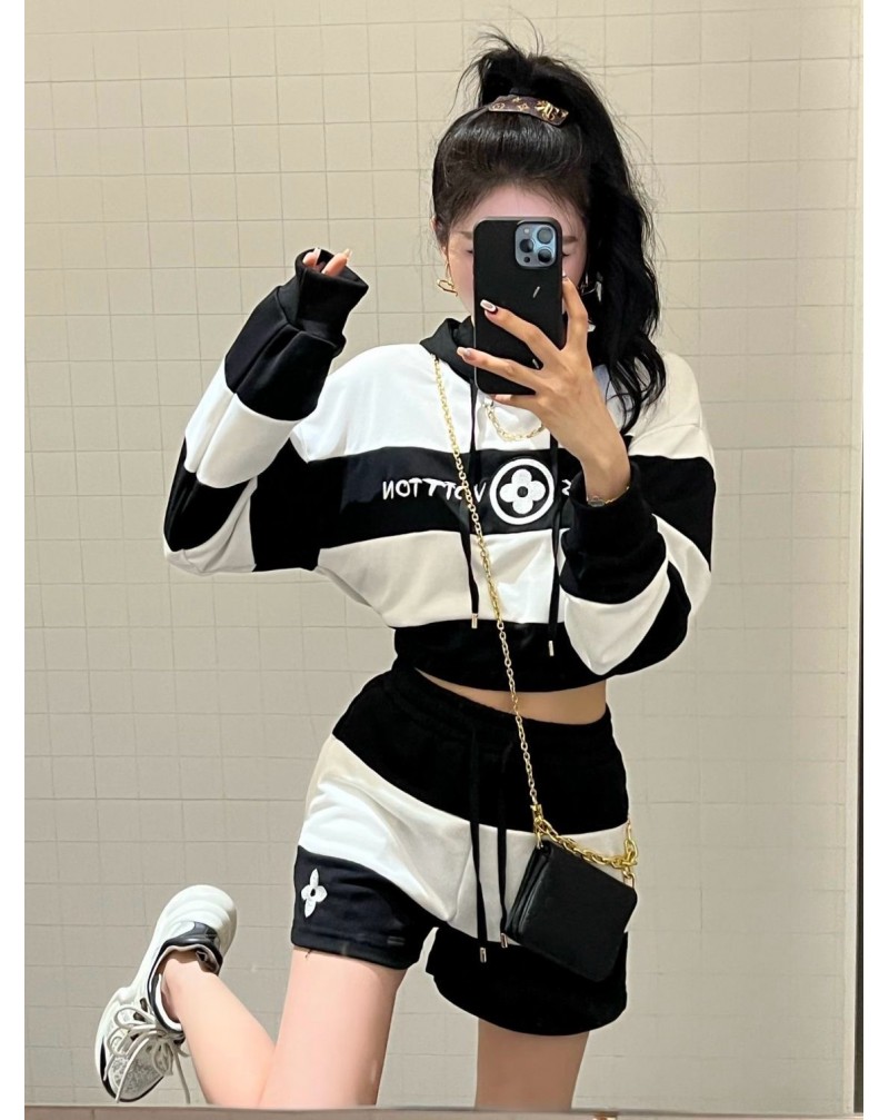 ヴィトンパーカー半ズボンセットお洒落カジュアルスウェット上下セットフード付き超人気