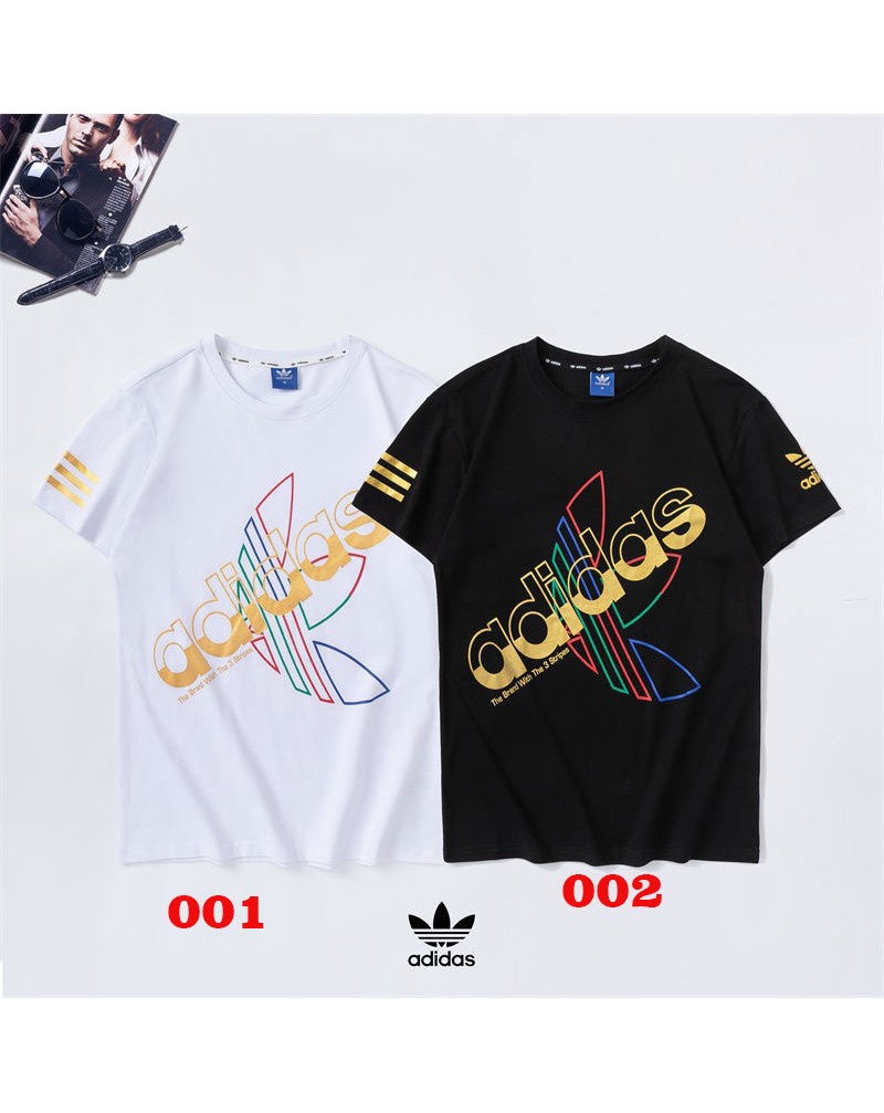 アディダス 半袖tシャツ個性スポーツ風ティシャツコットントップスペアお揃い人気運動風上着