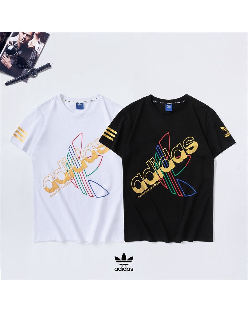 アディダス 半袖tシャツ個性スポーツ風ティシャツコットントップスペアお揃い人気運動風上着