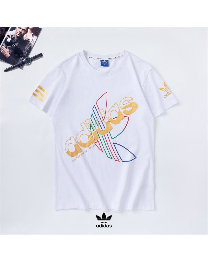 アディダス 半袖tシャツ個性スポーツ風ティシャツコットントップスペアお揃い人気運動風上着