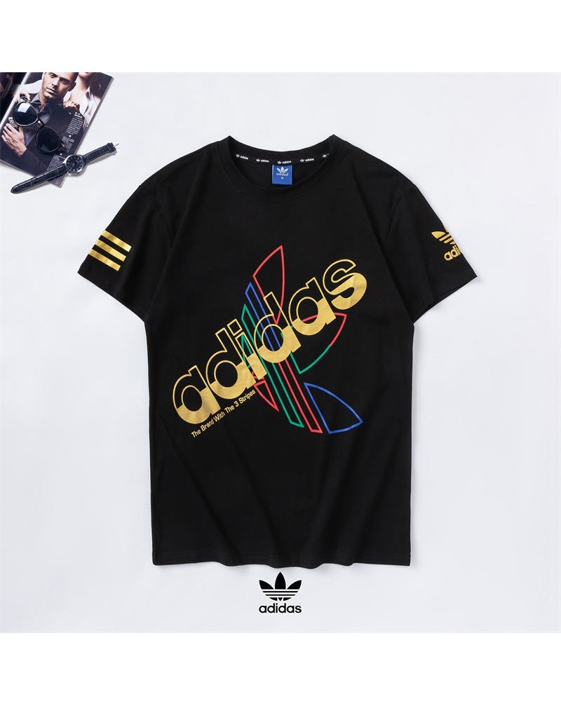 アディダス 半袖tシャツ個性スポーツ風ティシャツコットントップスペアお揃い人気運動風上着