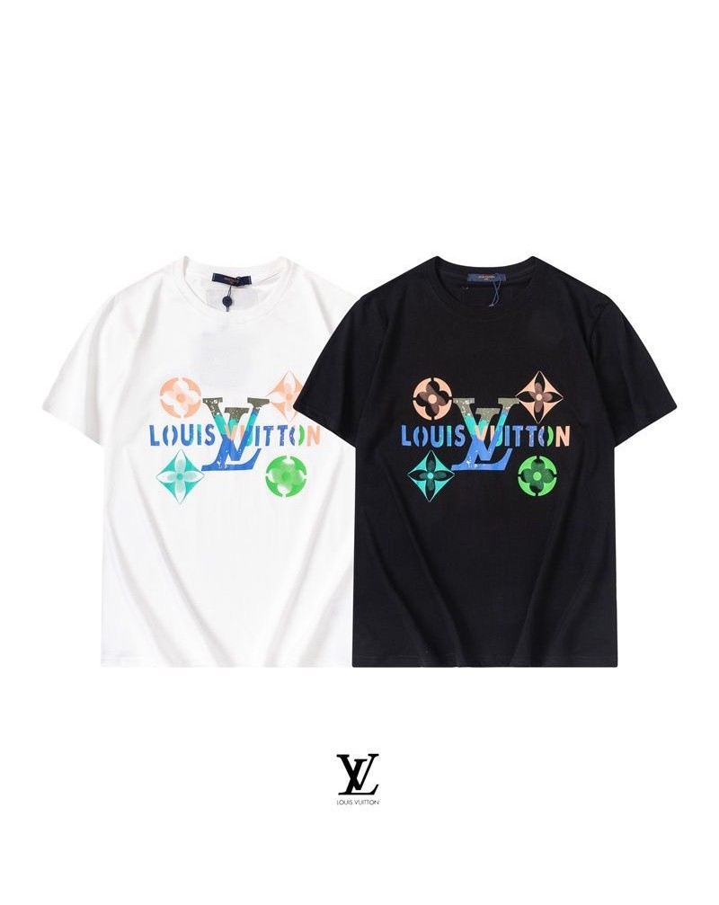 ヴィトン半袖tシャツお洒落個性ティシャツコットン製トップスカジュアル人気上着男女兼用