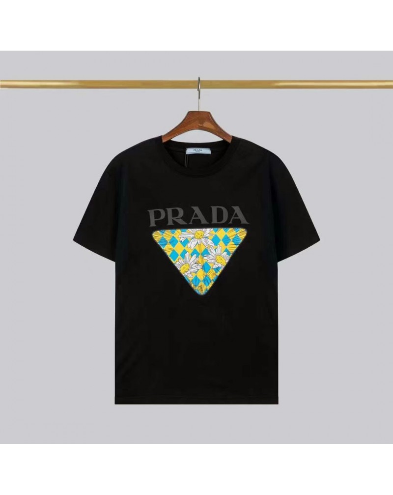 プラダ半袖tシャツお洒落プリント付き経典ティシャツコットン製男女むけ人気