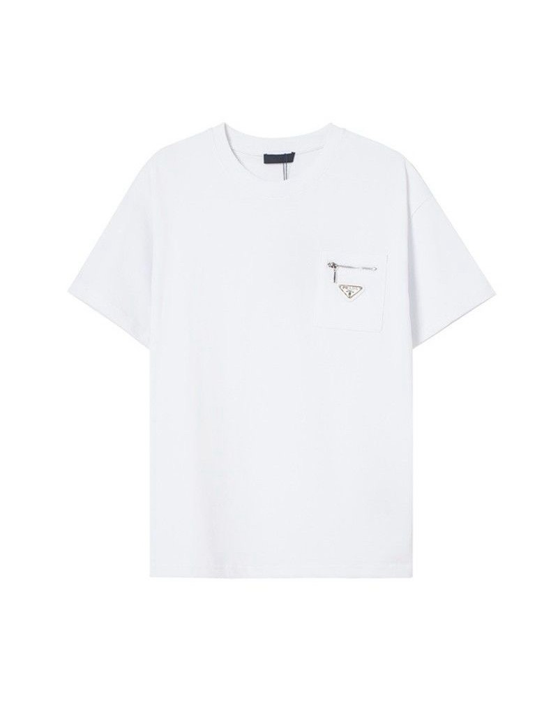 プラダ tシャツ半袖ペアお揃いファッションお洒落ティシャツトップスシンプル高級上着コットン製肌に柔らかい
