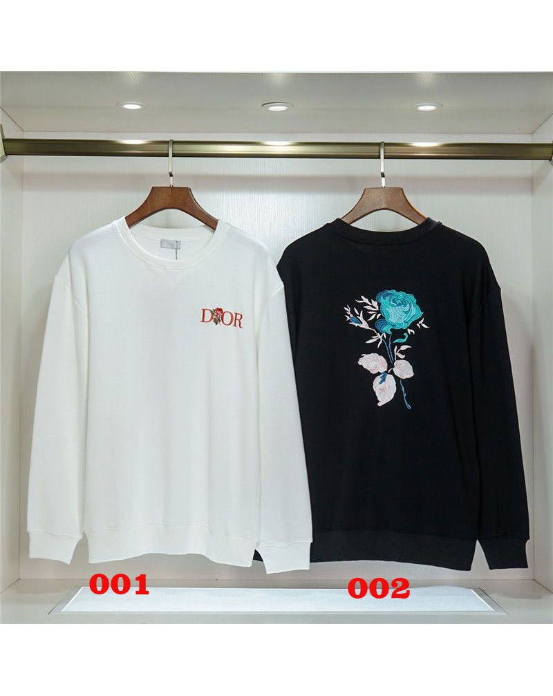ディオールトレーナーお洒落精緻ローズ刺繍高級スウェットペアお揃い大人気新品トレーナートップスカジュアルファッション
