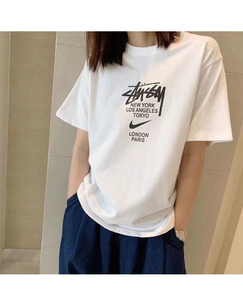 ステューシー半袖tシャツコットン製お洒落潮流個性ティシャツペアお揃い上着