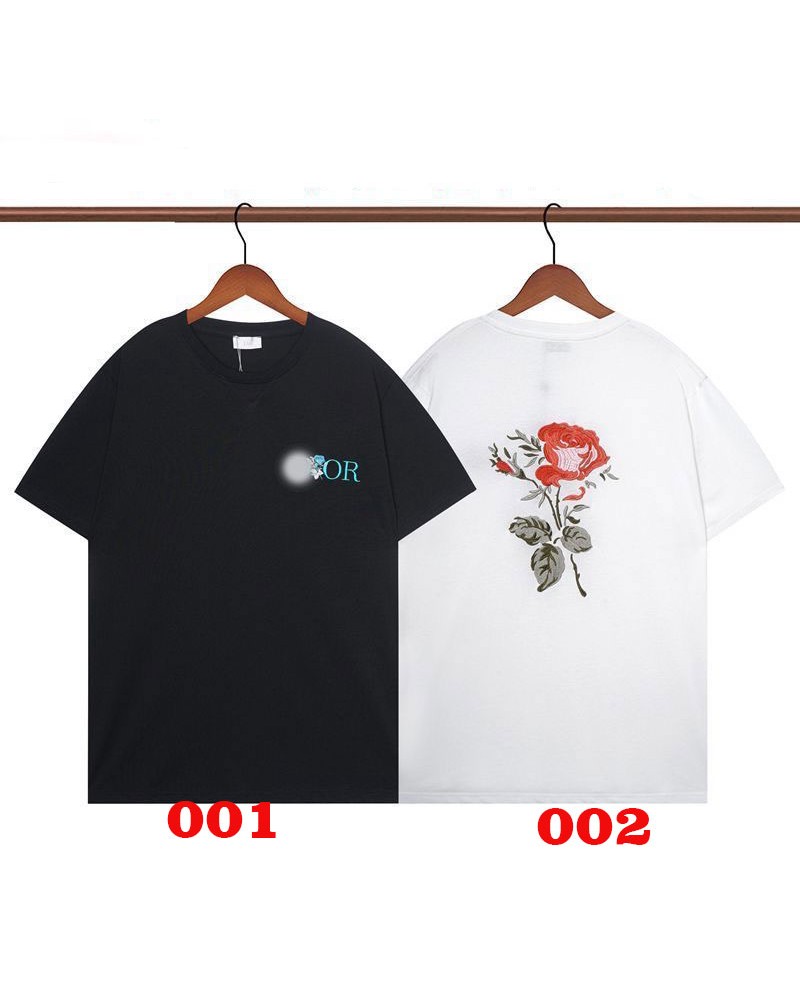 ディオールtシャツ半袖ペアお揃いお洒落刺繍ローズ可愛い人気新作ティシャツコットン製トップス