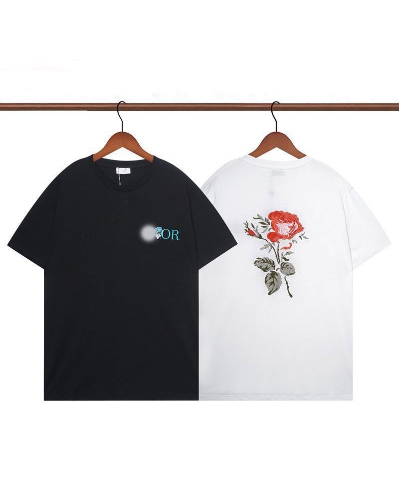 ディオールtシャツ半袖ペアお揃いお洒落刺繍ローズ可愛い人気新作ティシャツコットン製トップス