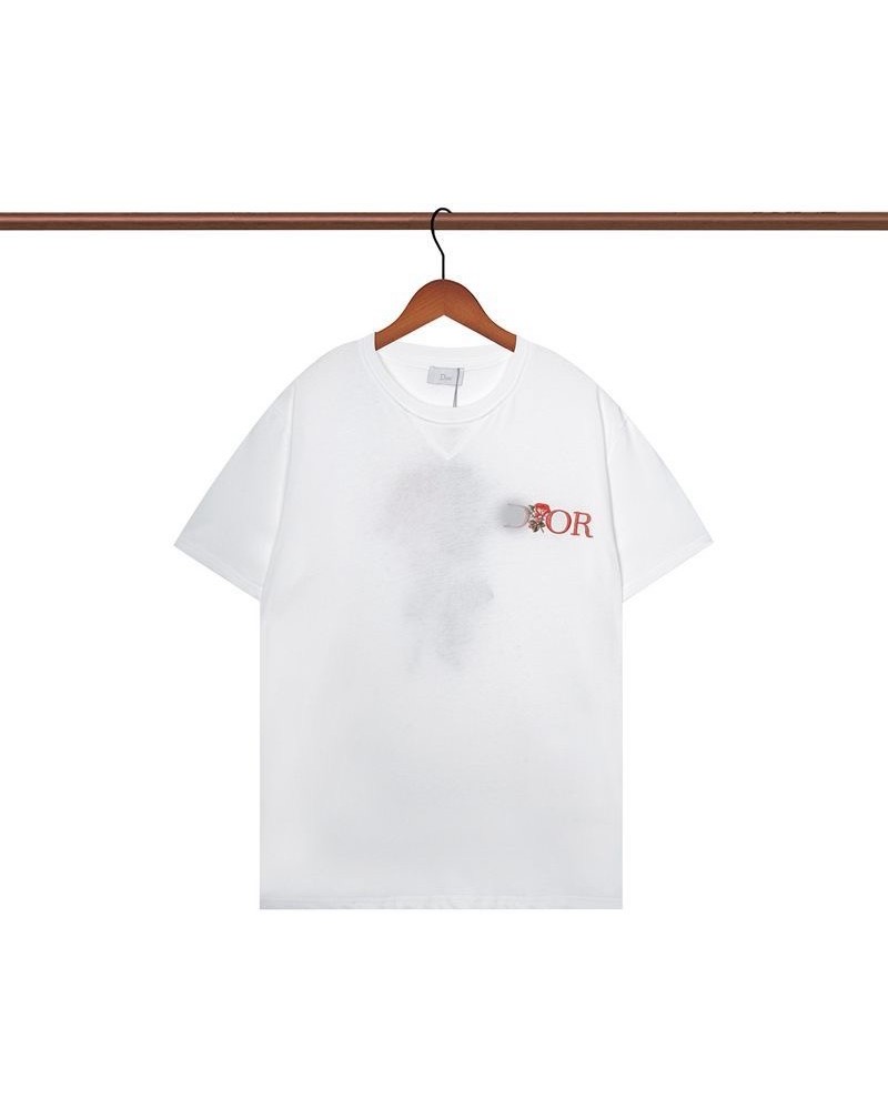 ディオールtシャツ半袖ペアお揃いお洒落刺繍ローズ可愛い人気新作ティシャツコットン製トップス