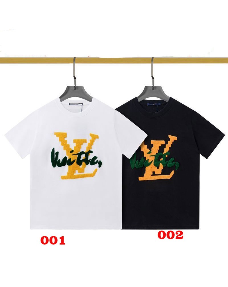 ヴィトン半袖tシャツ精緻刺繍高級コットン製ティシャツペアお揃い