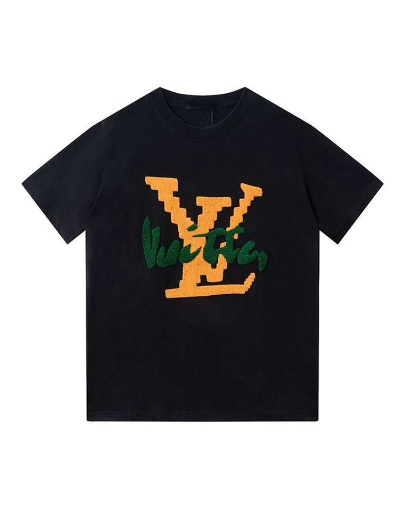 ヴィトン半袖tシャツ精緻刺繍高級コットン製ティシャツペアお揃い