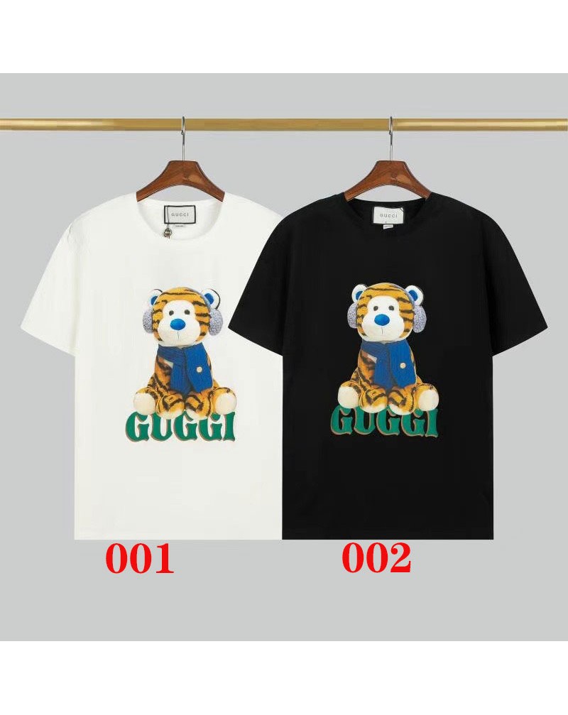 グッチ 半袖tシャツ可愛い虎プリント付きお洒落ティシャツペアお揃い人気コットン通気性よい