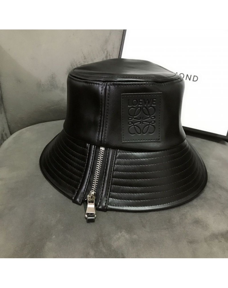 ロエベ 漁師の帽子ファッション革製ファスナー付き高級ハット