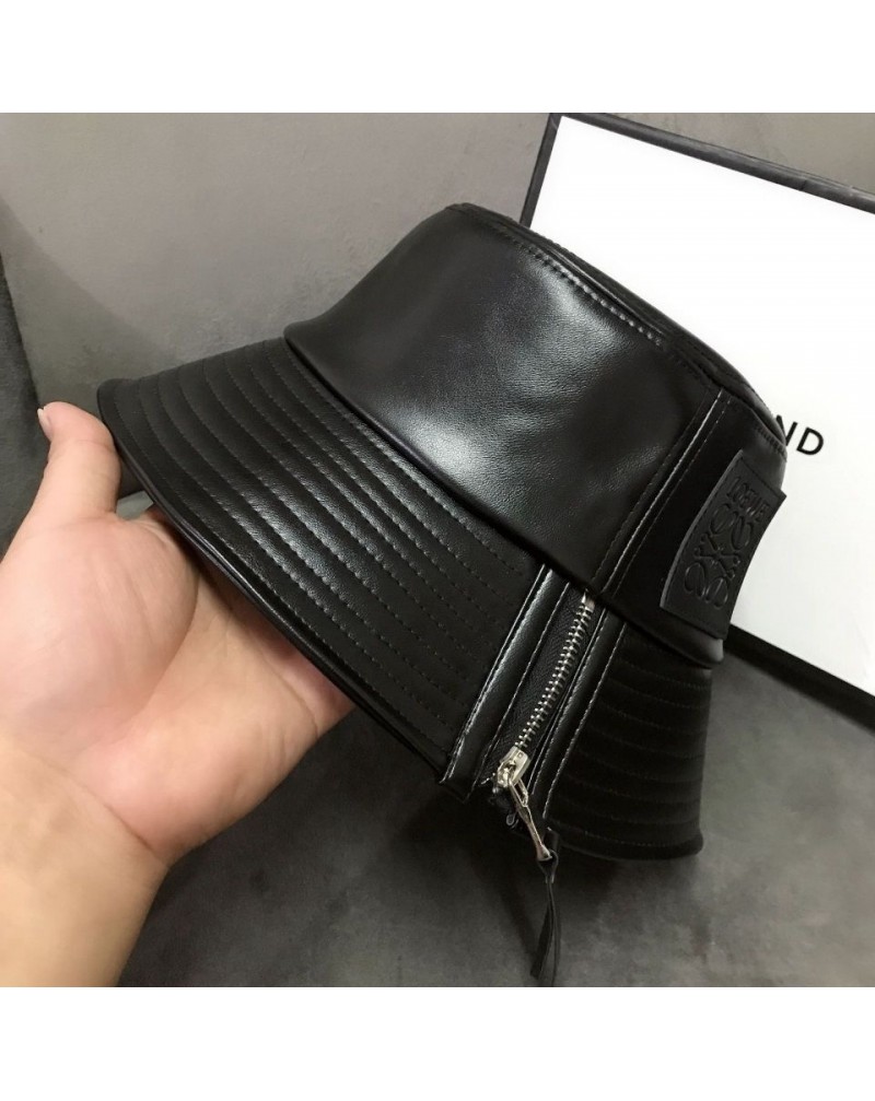 ロエベ 漁師の帽子ファッション革製ファスナー付き高級ハット