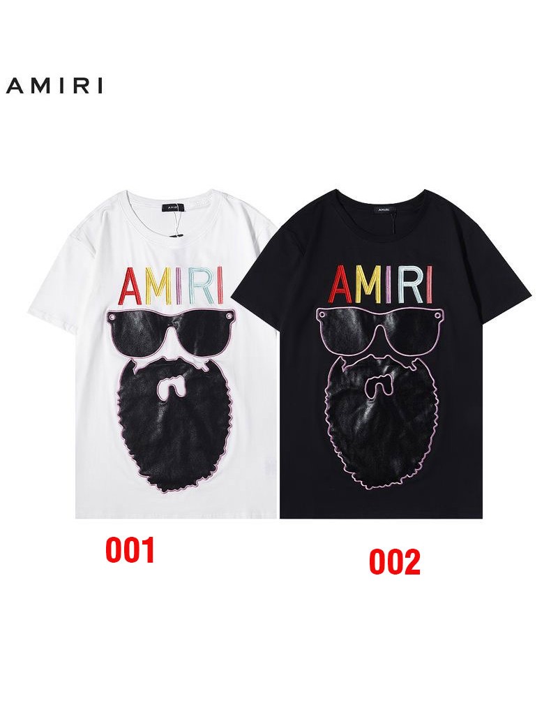 AMIRI 半袖tシャツペアお揃いコットン製カジュアルお洒落ティシャツ精緻刺繍贴皮