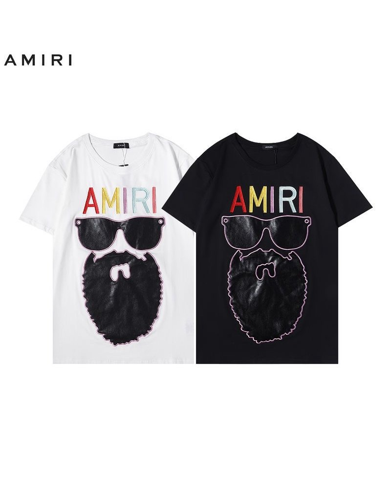 AMIRI 半袖tシャツペアお揃いコットン製カジュアルお洒落ティシャツ精緻刺繍贴皮