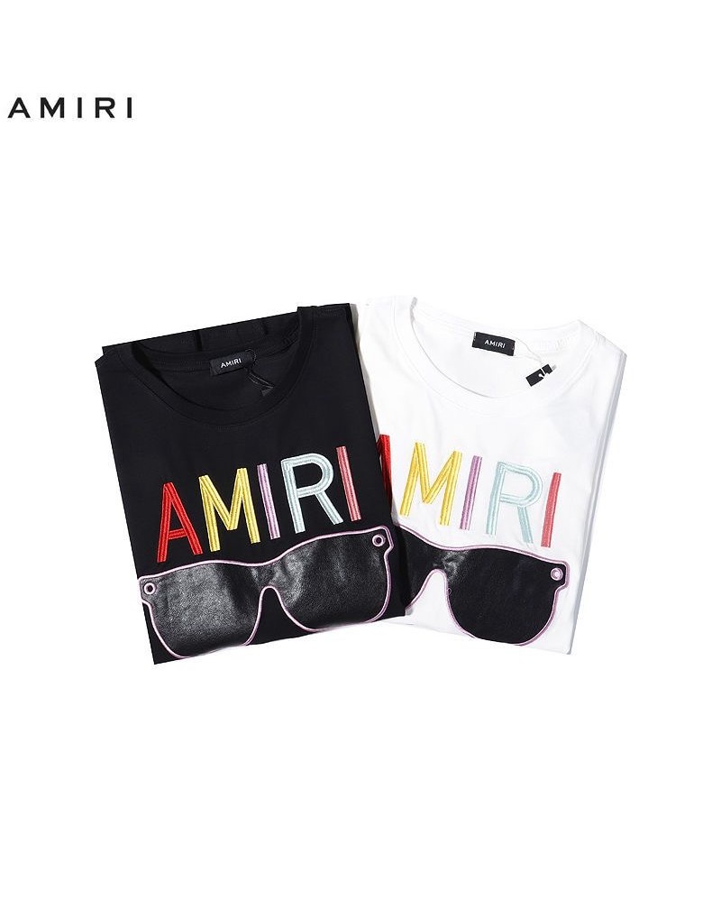 AMIRI 半袖tシャツペアお揃いコットン製カジュアルお洒落ティシャツ精緻刺繍贴皮