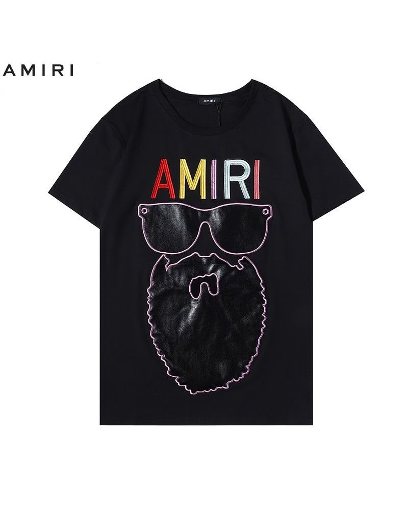 AMIRI 半袖tシャツペアお揃いコットン製カジュアルお洒落ティシャツ精緻刺繍贴皮