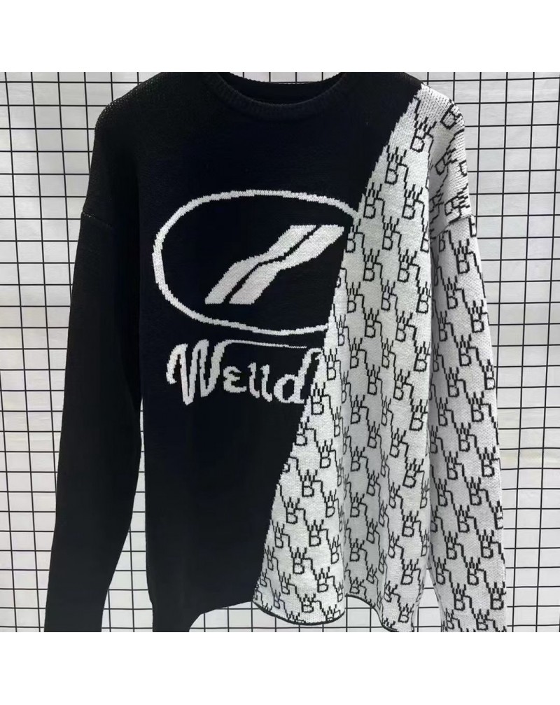 WELLDONE11 セーター潮流個性混色お洒落ニットトップス男女兼用編み長袖上着