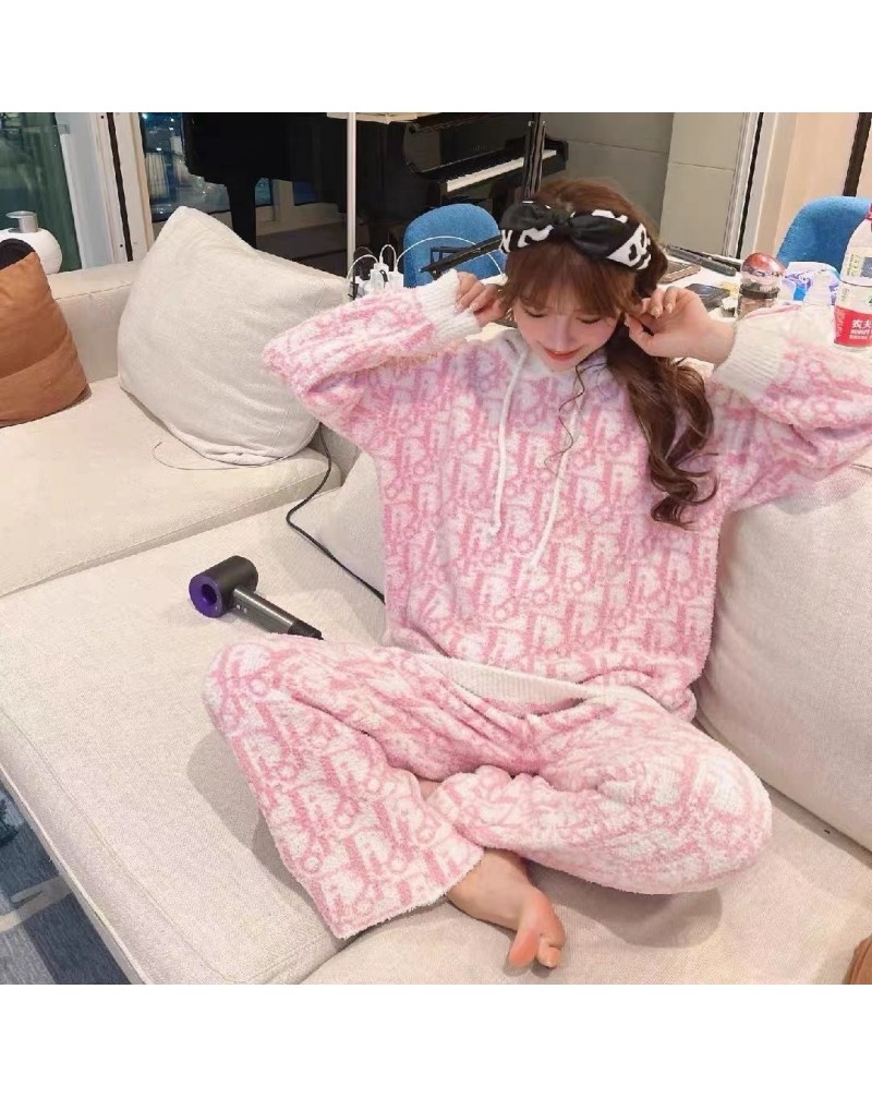 ディオール 部屋着セットフリーサイズウールの部屋着ソフト柔らかいセットアップフッド付きペアお揃いぬいぐるみホーム服