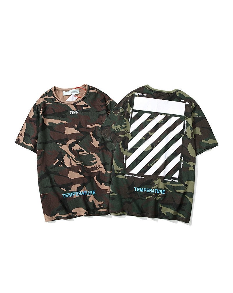 オーフホワイト tシャツ半袖個性迷彩潮流ティシャツトップスペアお揃い人気