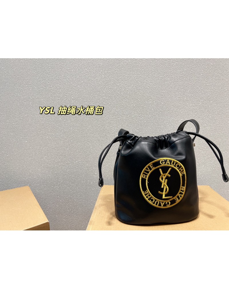 サンローラン ひも抜きバケツバッグお洒落可愛い精緻刺繍斜め掛けバック人気新作puレザーとデニム製選択可能