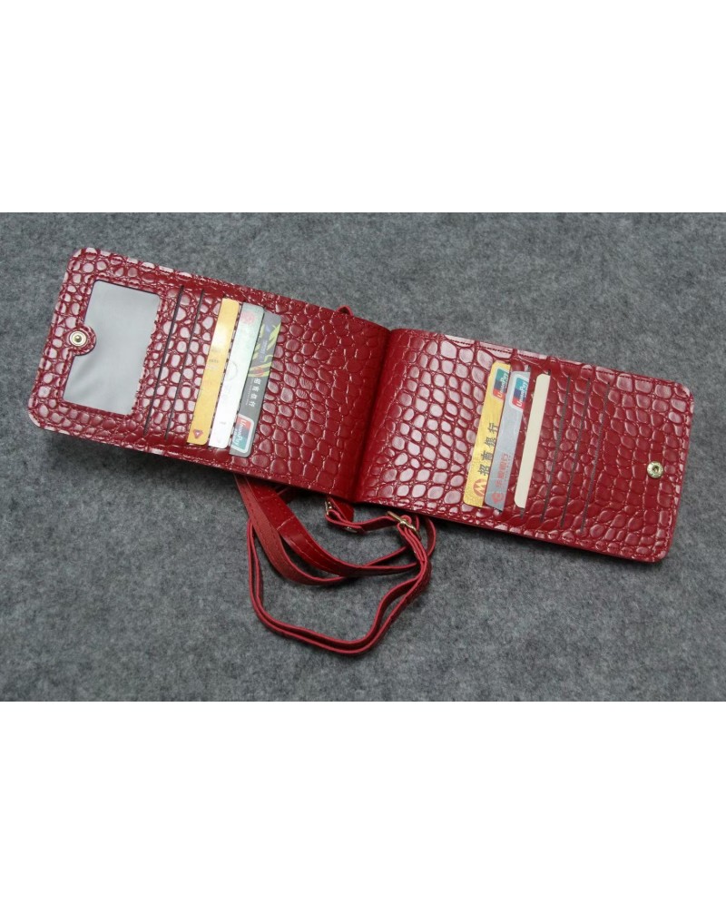 プラダ携帯バックお洒落高級ワニ紋革製多機能小銭入れカード収納ショルダーストラップ付き携帯便利素敵ケータイバック