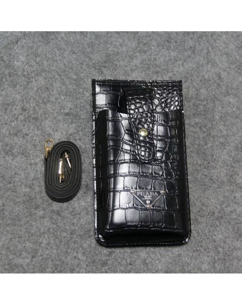 プラダ携帯バックお洒落高級ワニ紋革製多機能小銭入れカード収納ショルダーストラップ付き携帯便利素敵ケータイバック