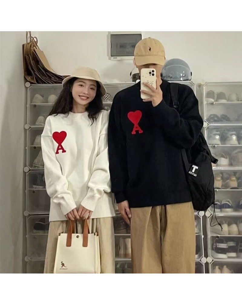 AMI セーター男女向けファッションシンプルニット長袖トップスソフト暖かい