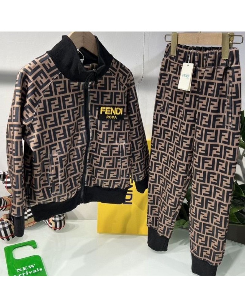 フェンデイ コートパンツアップセット子供向けお洒落経典裏起毛キッズスウェットパンツ上下セット