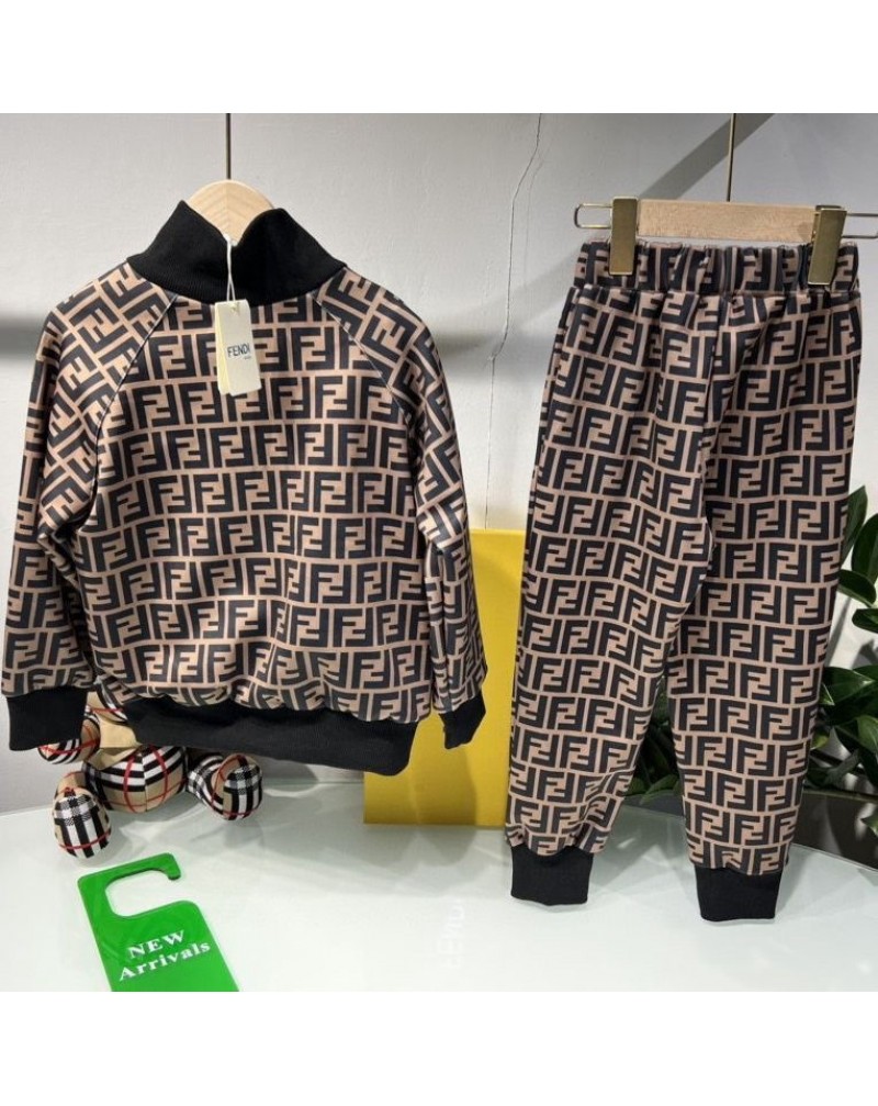 フェンデイ コートパンツアップセット子供向けお洒落経典裏起毛キッズスウェットパンツ上下セット