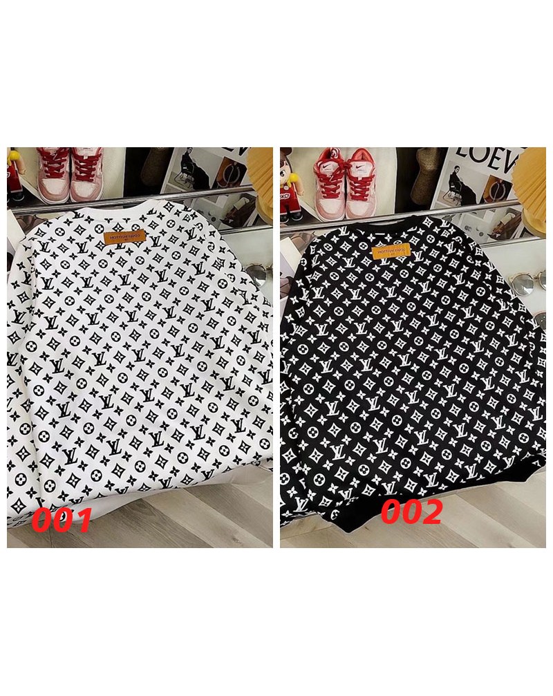 ヴィトン トレーナーお洒落カジュアル人気パーカーファッションペアお揃い長袖トップスコットン製