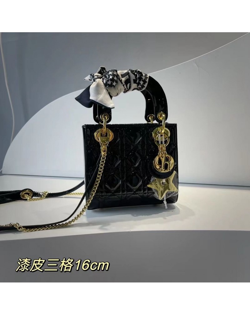 ディオール ミニショルダーバッグ ダイアン王妃バッグ絶好高品質エナメル製ファッションミニ葉のバッグセレプブロガー愛用