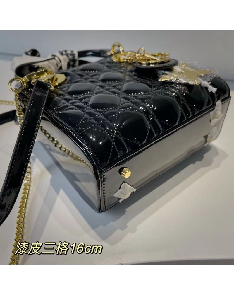 ディオール ミニショルダーバッグ ダイアン王妃バッグ絶好高品質エナメル製ファッションミニ葉のバッグセレプブロガー愛用