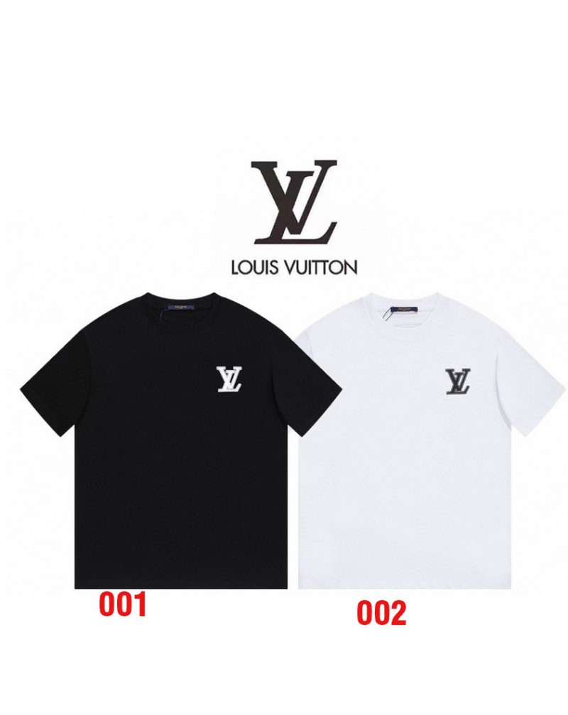 ヴィトン tシャツ半袖お洒落カジュアル人気トップスペアお揃い短袖コットン製肌に柔らかい
