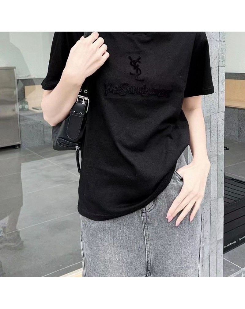 サンローラン ｔシャツ半袖コットン製肌柔らかい立体的ロゴティシャツ上着人気新作23ss