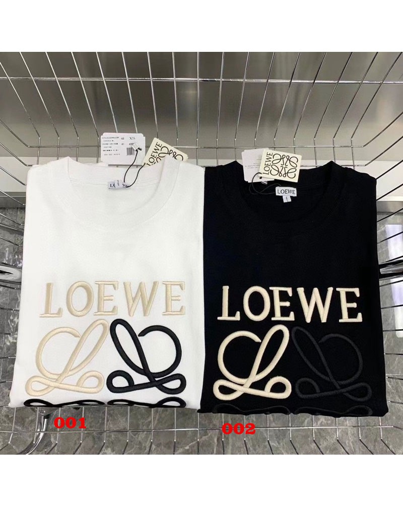 ロエベ ｔシャツ半袖お洒落刺繍ロゴ人気ティシャツ上着コットンカジュアルトップス